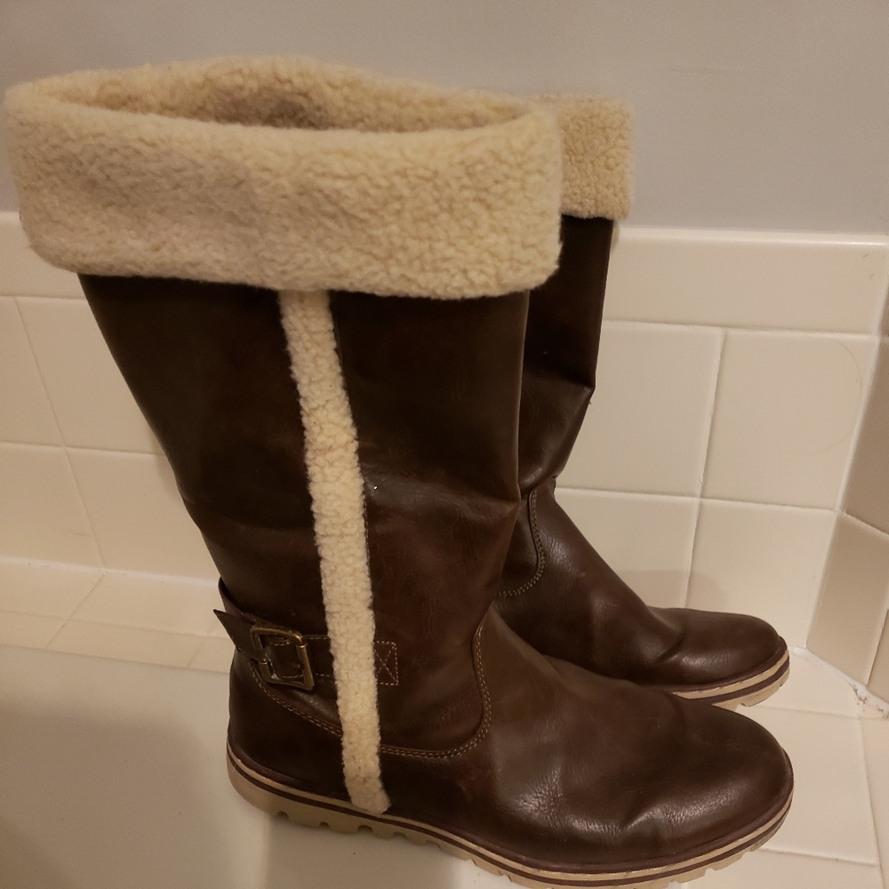 Brown calf length boots